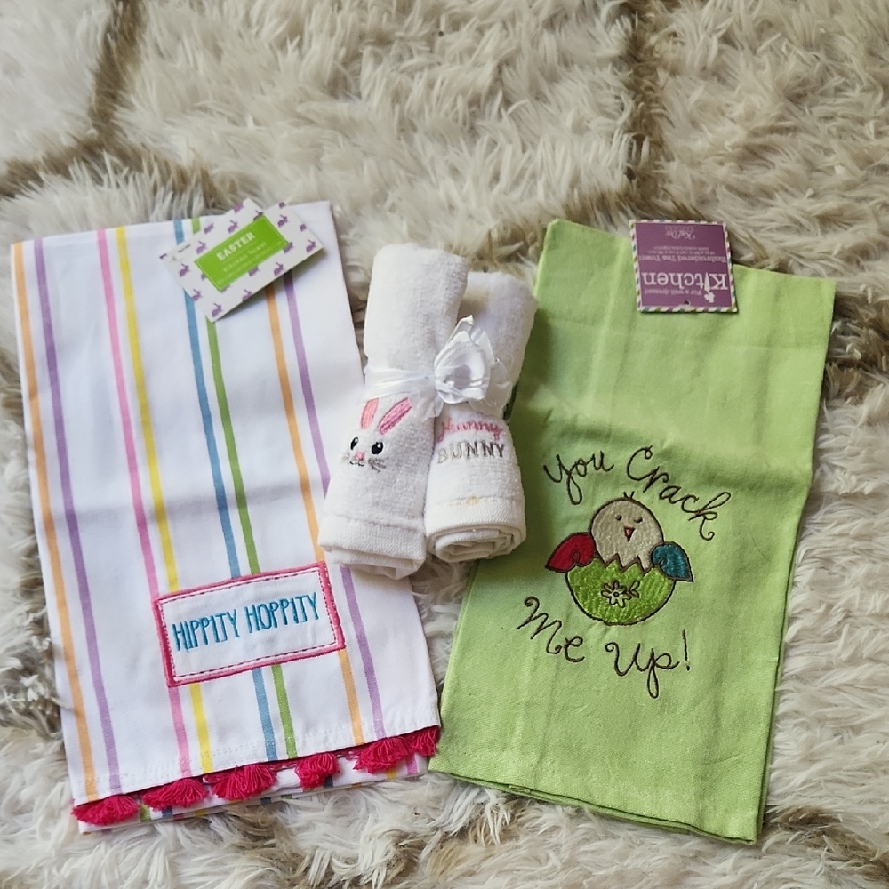 Easter Kitchen Towel Set with Bunny and Chick Designs
